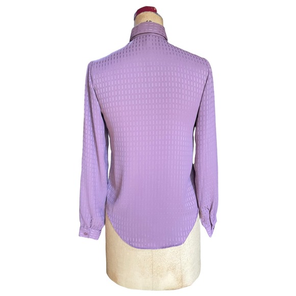 Saks Fifth Avenue Womens Button Down Shirt Purple Long Sleeve Ruffle Neck 6 - Picture 4 of 7